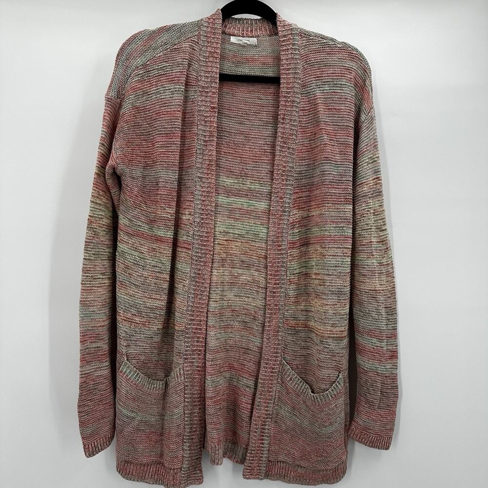Maurices Cardigan Sweater Womens Medium Pink Multicolor Pockets Knit Long